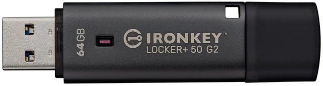 Alt view image 7 of 11 - IronKey Locker+ 50 G2 USB Flash Drive - 64 GB - USB 3.0, USB 3.1, USB 3.2 (Gen 1), USB Type A - 145 MB/s Read Speed - 115 MB/s Write Speed - 256-bit AES-XTS, 256-bit AES - TAA Compliant