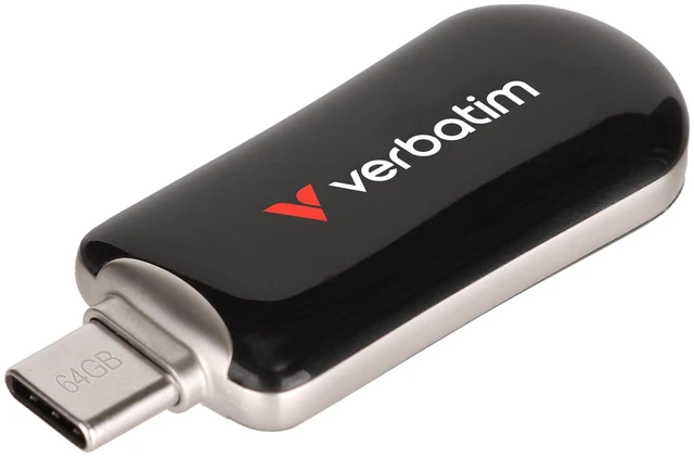 Alt view image 14 of 17 - Verbatim 64GB Plectra USB-C Flash Drive - Black - 64 GB - USB 3.2 (Gen 1) Type C - Black