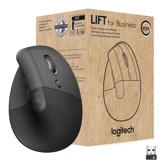 Alt view image 7 of 11 - Logitech Lift for Business - Vertical mouse - ergonomic - 6 buttons - wireless - Bluetooth, 2.4 GHz - Logitech Logi Bolt