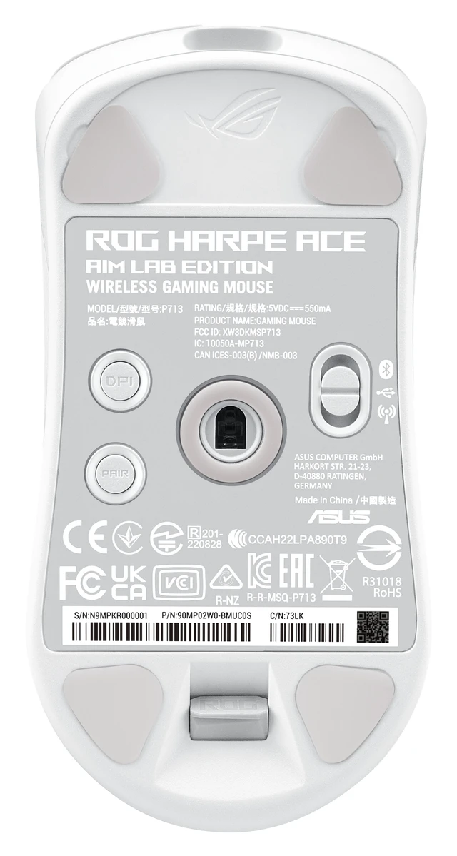 Alt view image 6 of 9 - ASUS ROG Harpe Ace - Aim Lab Edition - mouse - USB, 2.4 GHz, Bluetooth 5.1 - white