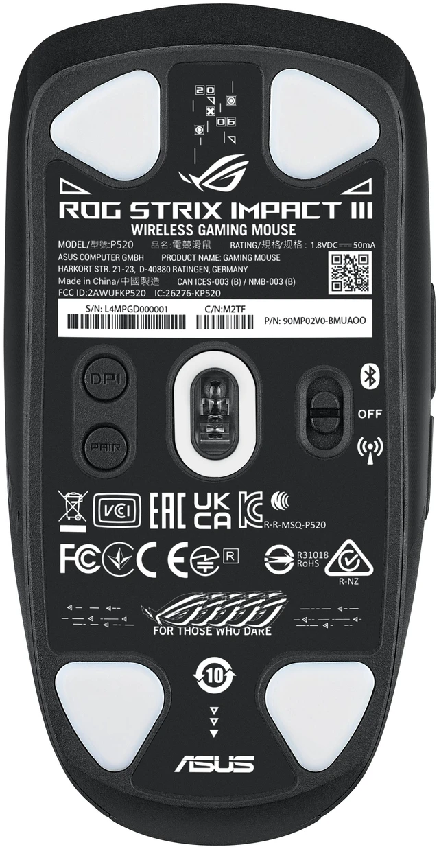 Alt view image 2 of 5 - ASUS ROG Strix Impact III Wireless mouse Ambidextrous RF Wireless + Bluetooth Optical 36000 DPI