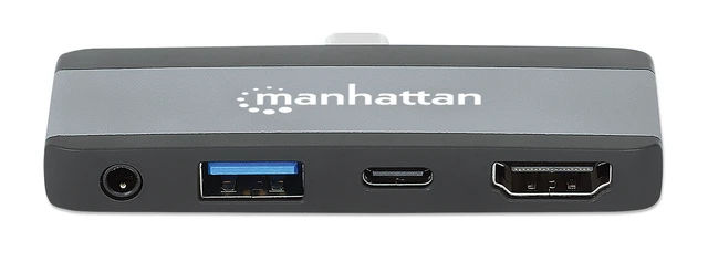 Alt view image 3 of 5 - Manhattan USB-C Travel Dock/Hub, Ports (x4): HDMI, USB-A, USB-C and 3.5mm audio, With Power Delivery (100W) to USB-C Port, USB powered (no external power supply required)