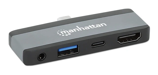 Alt view image 4 of 5 - Manhattan USB-C Travel Dock/Hub, Ports (x4): HDMI, USB-A, USB-C and 3.5mm audio, With Power Delivery (100W) to USB-C Port, USB powered (no external power supply required)