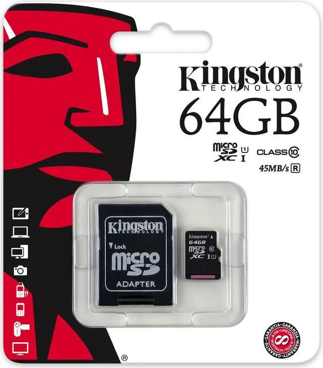 Alt view image 8 of 10 - Kingston 64GB MicroSDXC UHS-I/U1 Class 10 Memory Card with Adapter (SDC10G2/64GB)