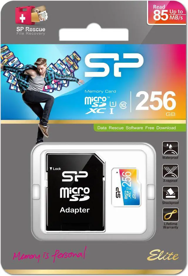Alt view image 3 of 6 - 256GB Silicon Power Elite microSDXC CL10 UHS-1 85MB/sec Colorful Memory Card With Adapter
