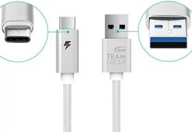 Alt view image 2 of 3 - Team USB3.1 to USB Type-C Metallic Cable 100cm Silver (w/LED Charging Indicator)