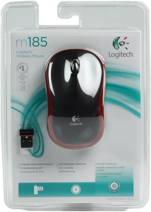 Alt view image 4 of 5 - Logitech M185 Wireless Optical Mouse Red