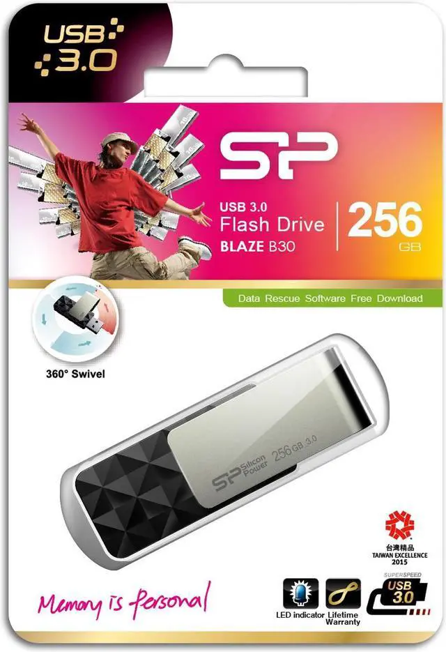 Main image of 256GB Silicon Power B30 Blaze USB3.0 Flash Drive Swivel Style Black