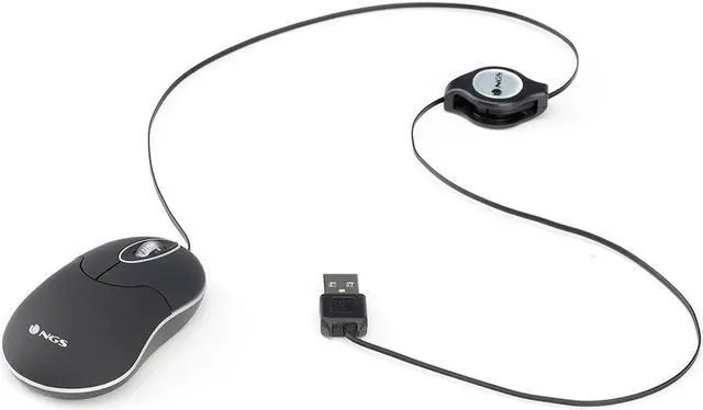 Alt view image 2 of 8 - NGS Sin - Optical Mouse with Retractable USB Cable and Scroll-wheel, 1000 DPI - Black