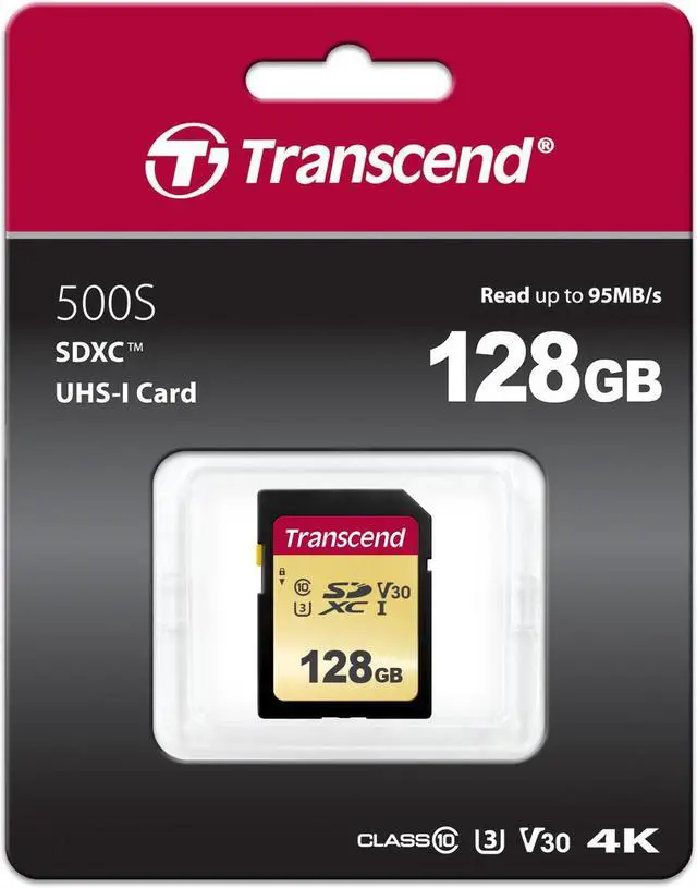 Alt view image 2 of 18 - 128GB Transcend 500S SDXC UHS-I U3 V30 SD Memory Card CL10 95MB/sec MLC Flash