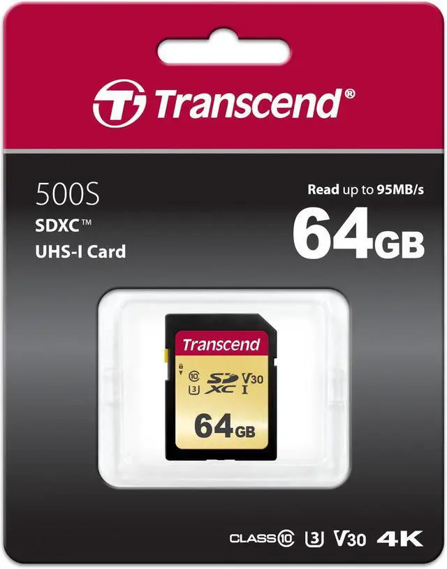 Alt view image 2 of 4 - 64GB Transcend 500S SDXC UHS-I U3 V30 SD Memory Card CL10 95MB/sec MLC Flash