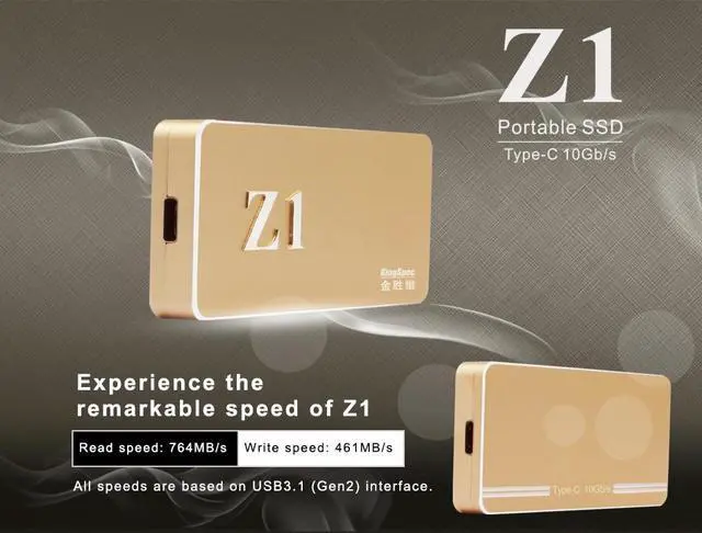 Alt view image 2 of 3 - 256GB KingSpec Z1 USB3.1 Type-C External SSD