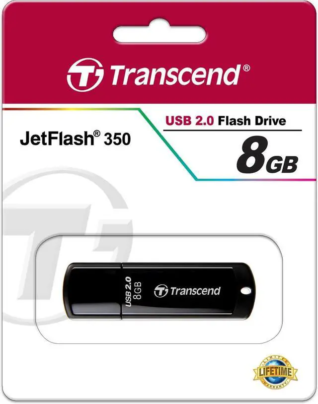 Alt view image 2 of 15 - Transcend JetFlash 350 8 GB USB 2.0 Flash Drive - Black - 1 Pack