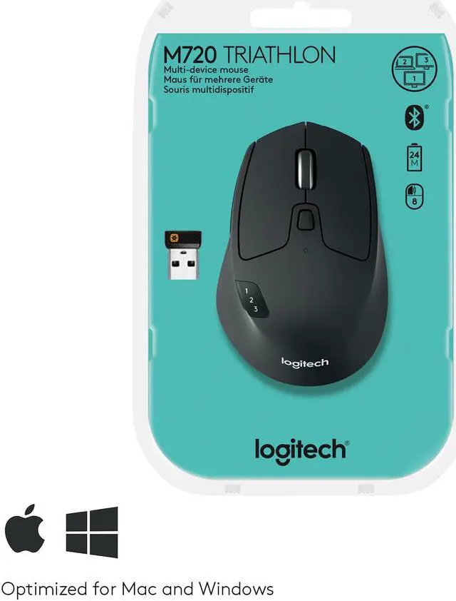 Alt view image 6 of 14 - Logitech M720 Triathlon - Mouse - right-handed - optical - 7 buttons - wireless - Bluetooth, 2.4 GHz - USB wireless rece