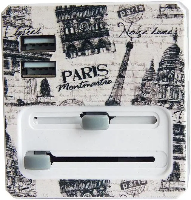 Alt view image 10 of 10 - Retro Series Worldwide Travel Power Adapter with 2 USB ports 5V / 2.1A - Paris Edition Model A7-RetroPar