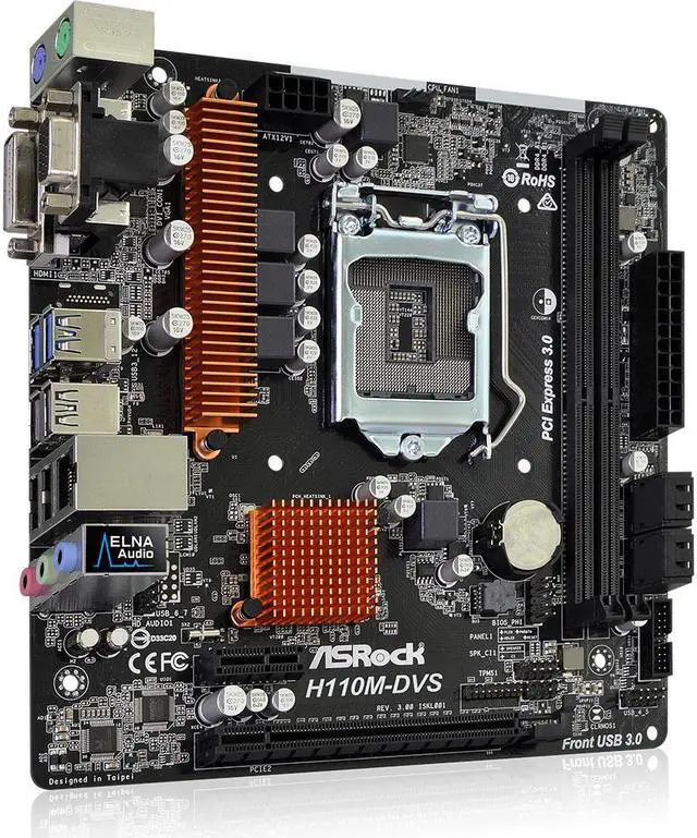 Alt view image 2 of 5 - Asrock H110M-DVS R3.0 Intel 1151 Micro ATX DDR4-SDRAM Motherboard