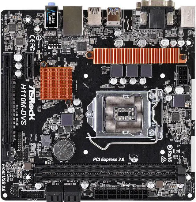 Alt view image 4 of 5 - Asrock H110M-DVS R3.0 Intel 1151 Micro ATX DDR4-SDRAM Motherboard