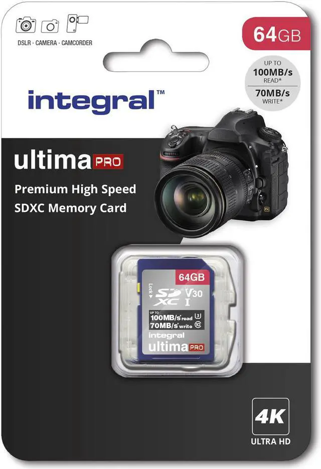 Alt view image 2 of 9 - 64GB Integral Ultima Pro SDXC 100MB/s CL10 UHS-1 U3 V30 Memory Card