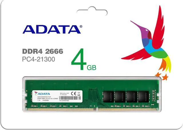 Alt view image 2 of 2 - 4GB AData DDR4 2666MHz PC4-21300 CL19 Desktop Memory 288 Pins