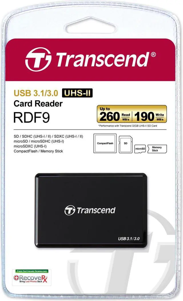 Alt view image 5 of 19 - TRANSCEND TS-RDF9K2 USB 3.1 Gen 1 Card Readers for SD SDHC II SDXC CF microSDHC