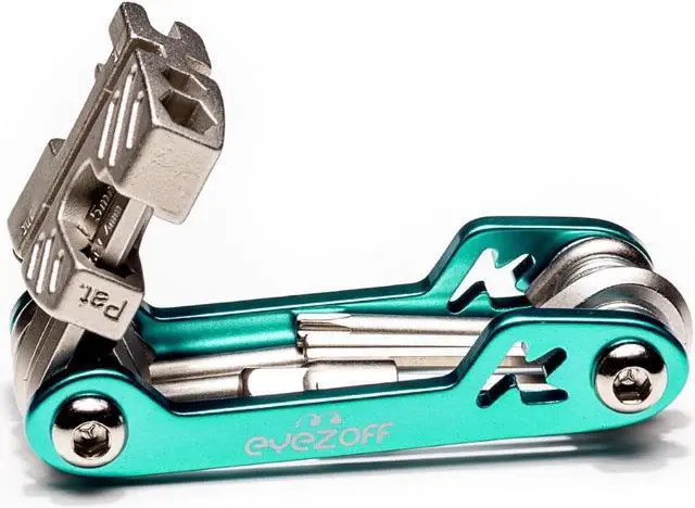 Alt view image 5 of 5 - EyezOff Folding Bicycle Multi Tool With 18 Functions (Aquamarine/Silver)