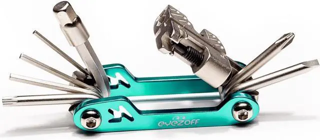 Alt view image 3 of 5 - EyezOff Folding Bicycle Multi Tool With 18 Functions (Aquamarine/Silver)