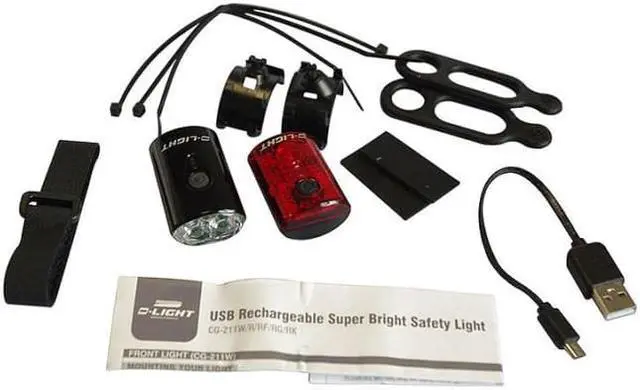 Alt view image 4 of 5 - EyezOff USB Rechargeable LED Bicycle Lights Front/Rear Set