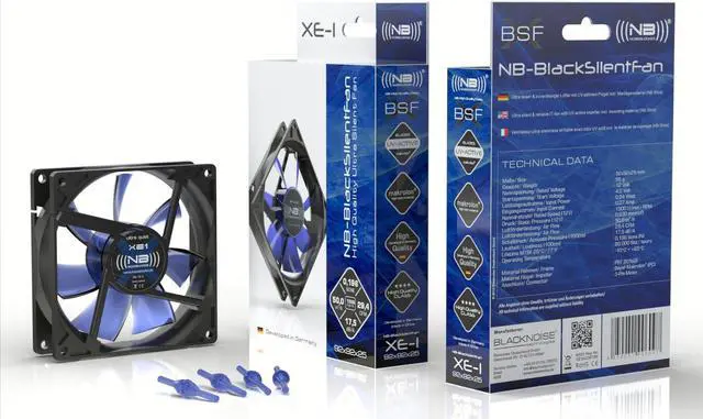 Alt view image 2 of 2 - Noiseblocker Black Silent XE-2 92mm Computer Case Fan - Blue
