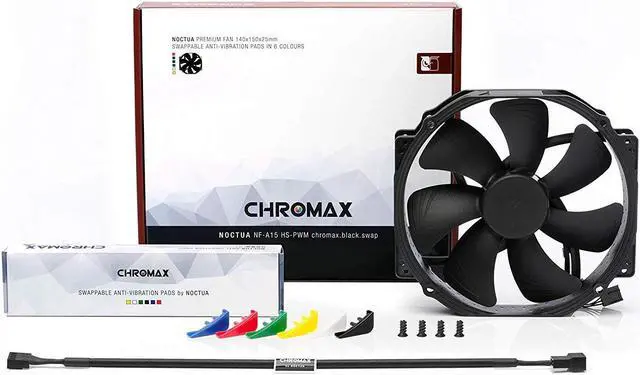 Alt view image 2 of 2 - Noctua Chromax Black Swap 140x150x25mm 1500RPM Computer Case Fan w/Anti-Vibration Pads