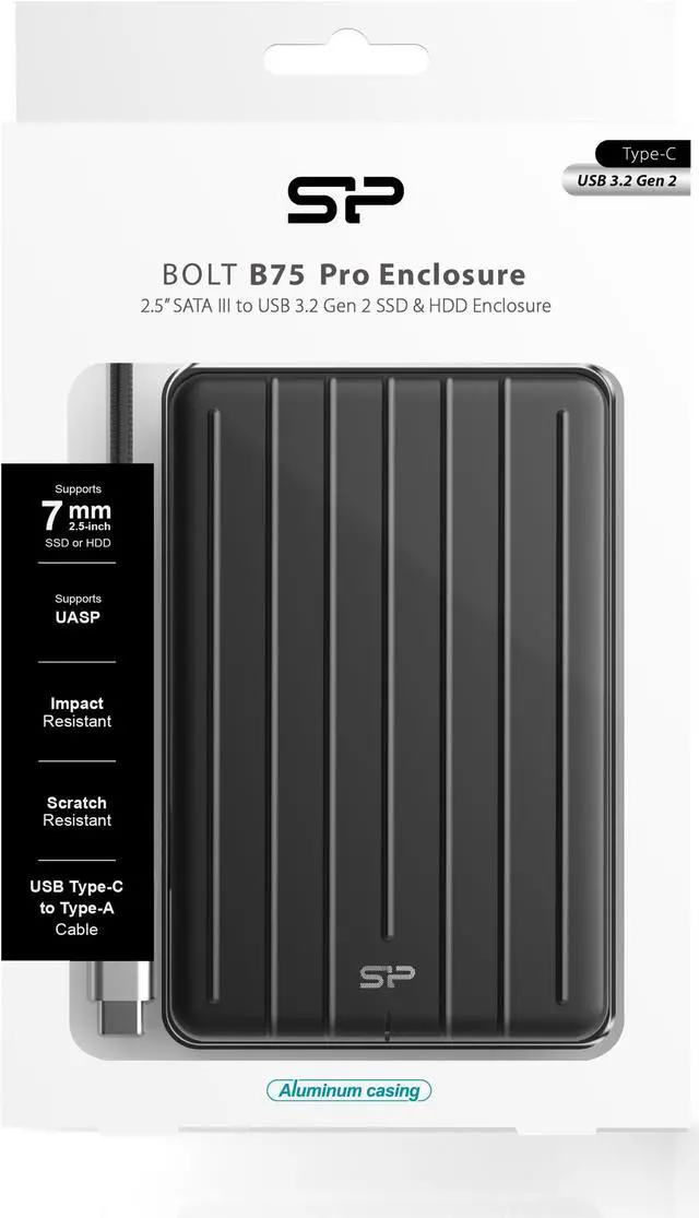 Alt view image 2 of 3 - Silicon Power Bolt B75 Pro USB3.2 Gen 2 Type-C HDD/SSD Enclosure Black