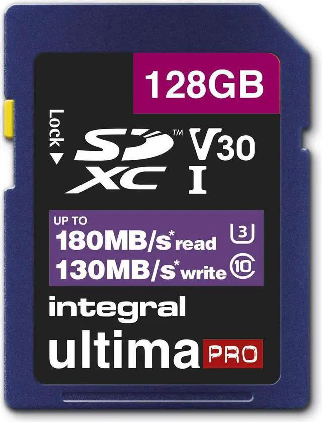 Main image of 128GB Integral Ultima Pro SDXC Memory Card CL10 V30 UHI-I U3 180MB/sec
