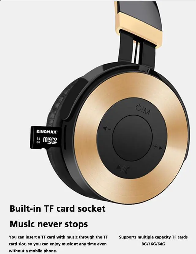 Alt view image 5 of 7 - Dprui Foldable Wireless Earphone Hifi Stereo Music Gaming Headset Support Sd Card For Mobile Phone With Mic Bluetooth Headphone (Black)