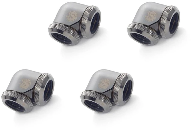 Main image of Bitspower Dual Enhance Multi-Link Adapter Fitting for 16mm OD Rigid Tubing, 90? Angle (For Use with Bitspower Rigid Tubing Only), Black Sparkle, 4-pack