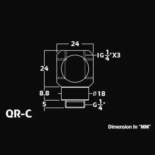 Alt view image 4 of 4 - Bitspower G1/4" Q-Rotary Extender Fitting with Triple G1/4" Female Ports, Rotary, Deluxe White