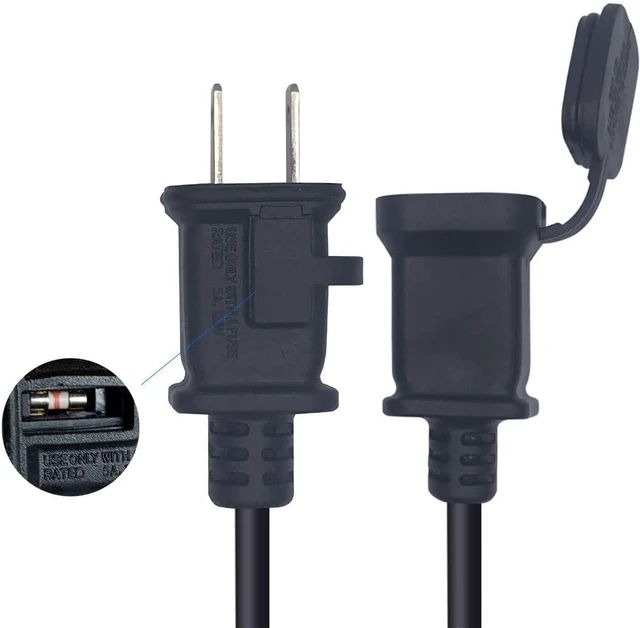 Alt view image 2 of 7 - Tekit US 2 Prong Extension Cable with Fuse and Waterproof Cover, Outdoor Extension Cord Non Polarized for Christmas Light String Light, UL Listed,3ft/1m