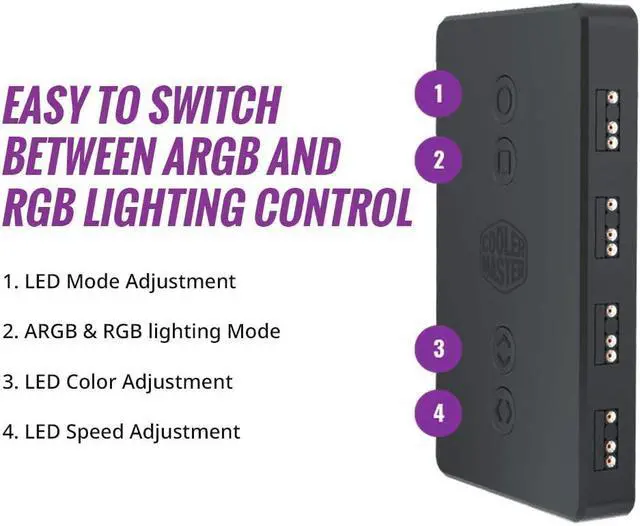 Alt view image 2 of 7 - Cooler Master ARGB LED Controller with 4 x 3-Pin Ports - Multiple Colour Effects, Thermal Detection Mode, 4-Pin RGB Device Compatible(MFP-ACBN-NNNUNN-R1)