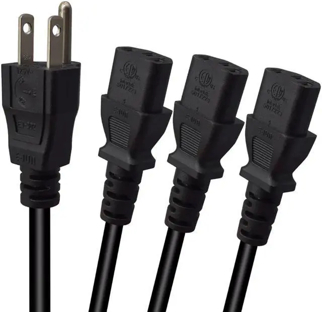 Alt view image 6 of 6 - Computer Power Splitter Cord, NEMA 5-15P to 3X C13 - C13 Y-Cable , Power Cord Y Splitter Cable - Power 3 Monitors at Once ,10ft/3m