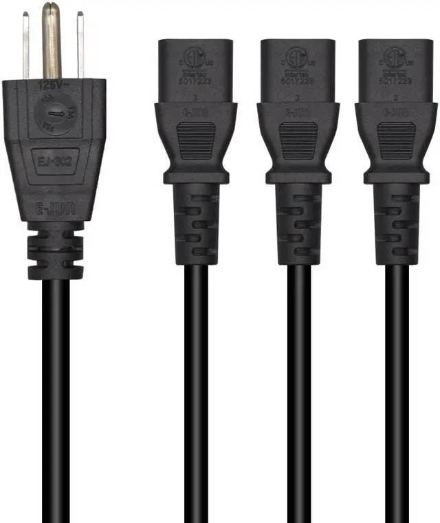 Alt view image 4 of 6 - Computer Power Splitter Cord, NEMA 5-15P to 3X C13 - C13 Y-Cable , Power Cord Y Splitter Cable - Power 3 Monitors at Once ,10ft/3m
