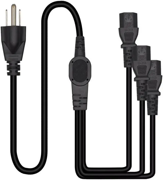 Alt view image 3 of 6 - Computer Power Splitter Cord, NEMA 5-15P to 3X C13 - C13 Y-Cable , Power Cord Y Splitter Cable - Power 3 Monitors at Once ,10ft/3m