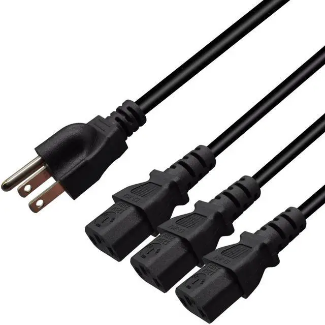 Main image of Computer Power Splitter Cord, NEMA 5-15P to 3X C13 - C13 Y-Cable , Power Cord Y Splitter Cable - Power 3 Monitors at Once ,10ft/3m