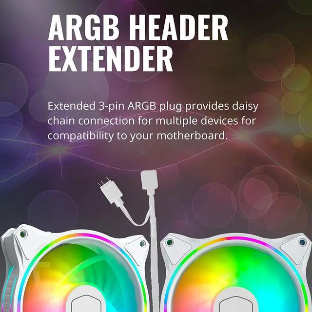 Alt view image 6 of 7 - Cooler Master MasterFan MF140 Halo White Edition Duo-Ring ARGB Lighting Fan, 24 Independently LEDS, PWM Static Pressure Fan, Absorbing Pads for Computer Case & Liquid,for 5V 3-Pin ARGB