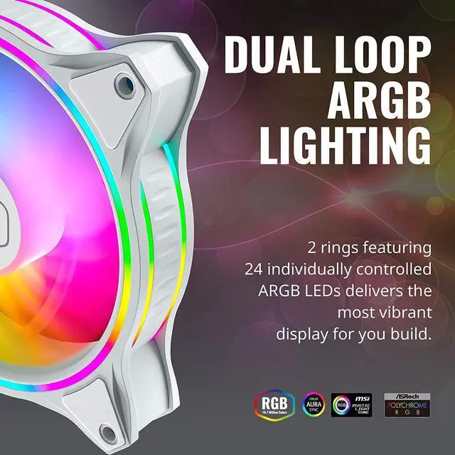 Alt view image 7 of 7 - Cooler Master MasterFan MF140 Halo White Edition Duo-Ring ARGB Lighting Fan, 24 Independently LEDS, PWM Static Pressure Fan, Absorbing Pads for Computer Case & Liquid,for 5V 3-Pin ARGB