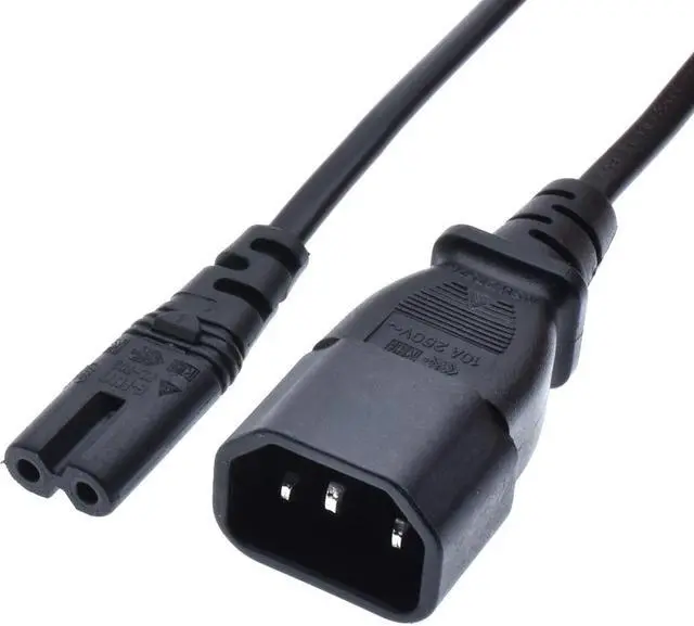 Alt view image 2 of 7 - Standard Molded IEC 320 C14 Socket to IEC C7 Plug AC Power Adapter Cable , Standard AC Power Cord, 10A/110-250V, C14 to C7, (IEC-60320-C14 to IEC-60320-C7)