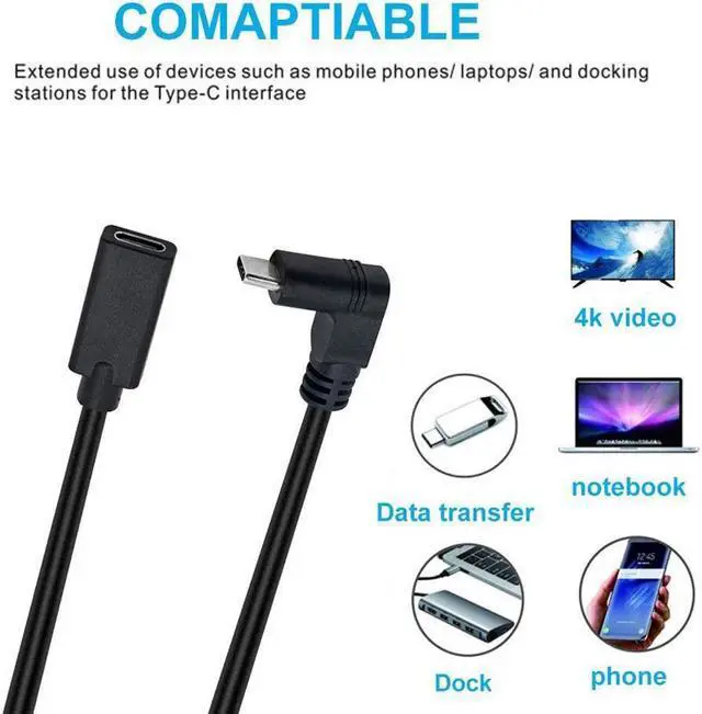 Alt view image 4 of 7 - 90 Degree USB Type C Extention Cable 1feet Short,  Up & Down Angled USB-C USB 3.1 Type-C Male to Female Extension Charging Cable for Laptop & Tablet & Cell Phone