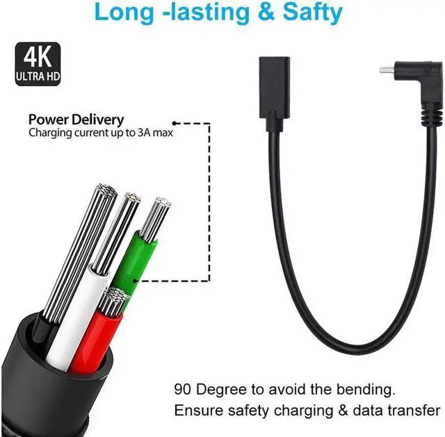 Alt view image 5 of 7 - 90 Degree USB Type C Extention Cable 1feet Short,  Up & Down Angled USB-C USB 3.1 Type-C Male to Female Extension Charging Cable for Laptop & Tablet & Cell Phone