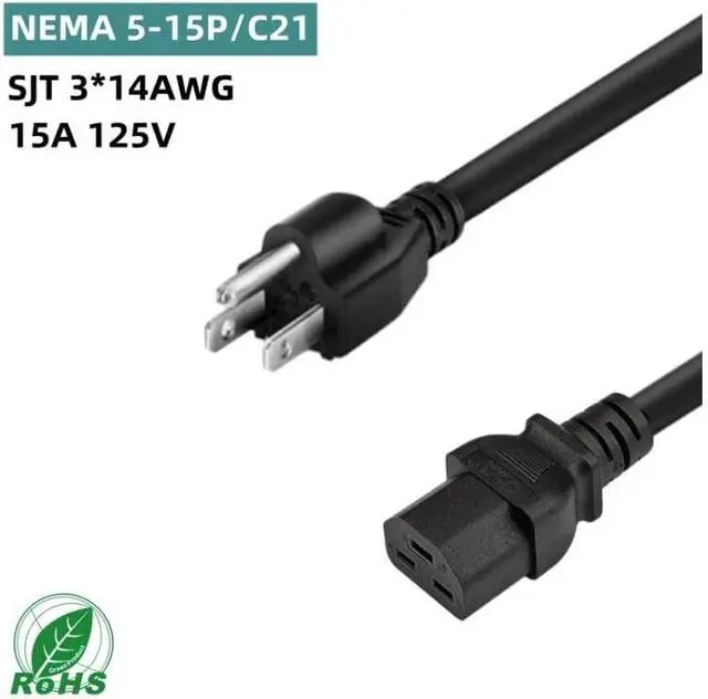 Alt view image 4 of 7 - NEMA 5-15P to C21 IEC Power Cable,USA 3 Prong Standard Plug to IEC C21 Heavy Duty Power Cord PC,14AWG,UL Listed,Heavy Duty Power Cord Replacement,3ft/0.9m