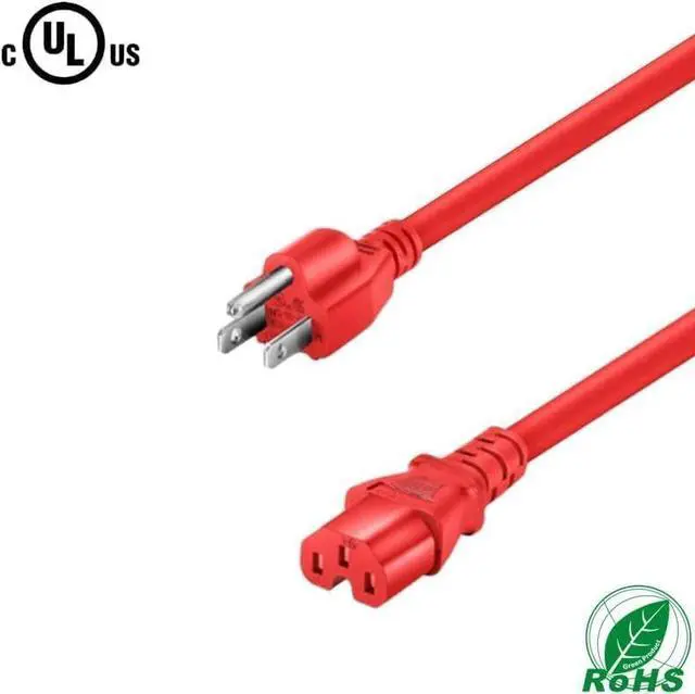 Alt view image 4 of 6 - NEMA 5-15P US 3 Prong Plug to C15 Short Power Cord, USA 3 Prong to C15 Power Cable, IEC Computer Power Cable Appliance Cable Replacement, 14AWG Red 6ft/1.8m