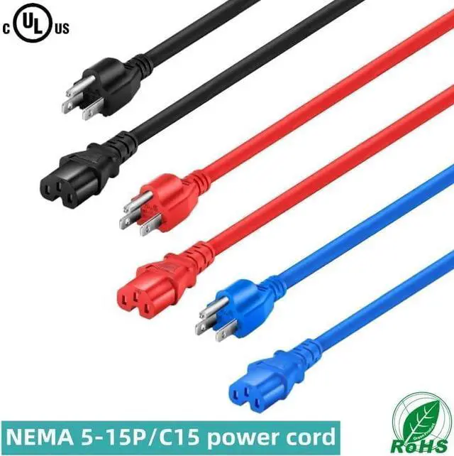 Alt view image 3 of 6 - NEMA 5-15P US 3 Prong Plug to C15 Short Power Cord, USA 3 Prong to C15 Power Cable, IEC Computer Power Cable Appliance Cable Replacement, 14AWG Red 6ft/1.8m