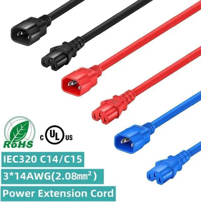 Alt view image 4 of 7 - IEC320 C14 to C15 Power Cord, 14AWG, IEC Power Cable Computer Power Cord Replacement, White Extension Cord, UL Listed White 6ft/1.8m