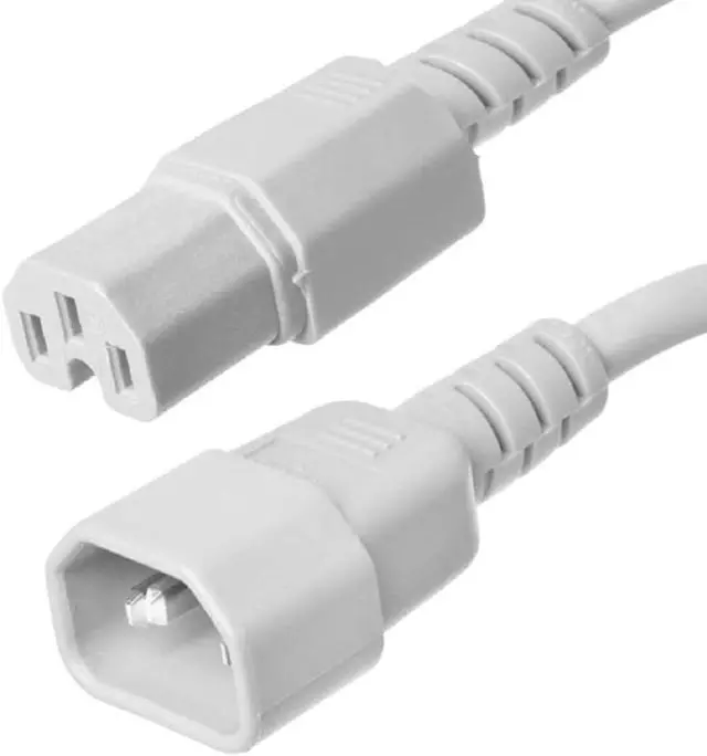 Main image of IEC320 C14 to C15 Power Cord, 14AWG, IEC Power Cable Computer Power Cord Replacement, White Extension Cord, UL Listed White 10ft/3m